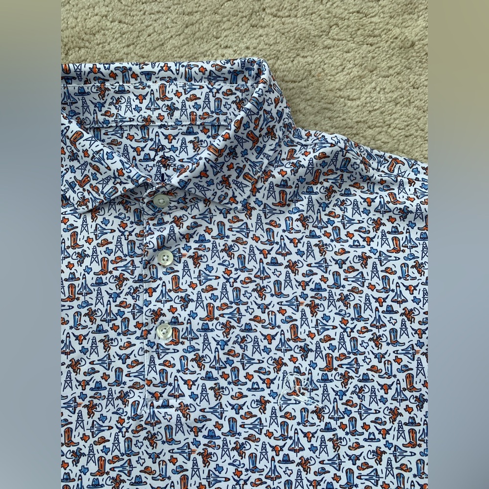 Rhoback Mens Large The Houston Texas Space Shuttle Western Performance Golf Polo - Picture 7 of 12